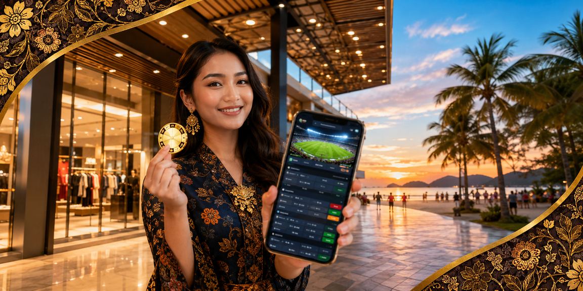 Pengguna Langkawi berbusana batik mengakses promosi kasino melalui aplikasi gdlotto